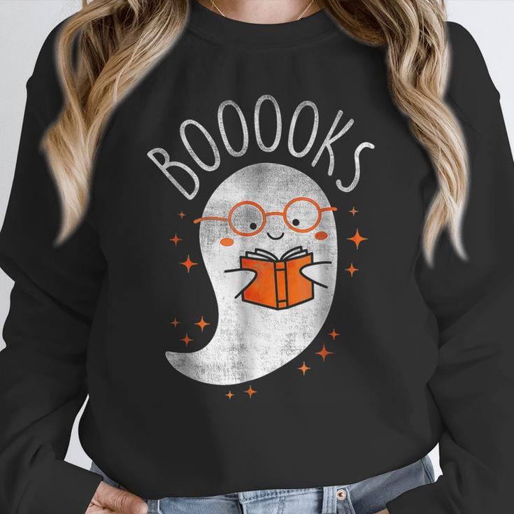 Halloween Cute Ghost Book Reading Teacher Women Crewneck Sweatshirt, funny design