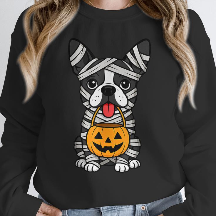 Halloween Dog Boston Terrier Mummy Costume Men Women Kids Women Crewneck Sweatshirt, Boston Terrier Halloween Gifts, funny design