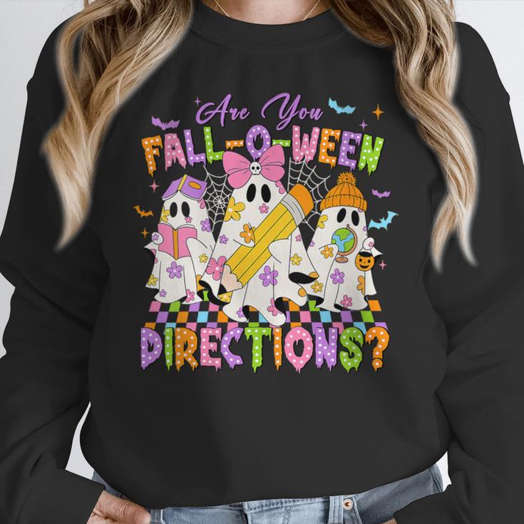 Halloween Floral Ghost Teacher Are You Falloween Directions Women Crewneck Sweatshirt, funny design Halloween Floral Ghost Teacher Are You Falloween Directions Women Crewneck Sweatshirt, funny design
