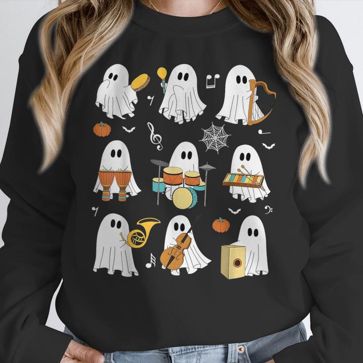 Halloween Ghost Playing Musical Instruments Music Teacher Women Crewneck Sweatshirt, funny design Halloween Ghost Playing Musical Instruments Music Teacher Women Crewneck Sweatshirt, funny design