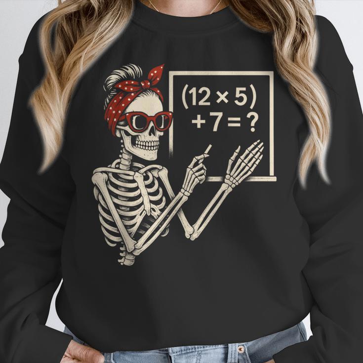 Halloween Math Teacher Skeleton Six Seven Meme Brainrot Women Crewneck Sweatshirt, funny design