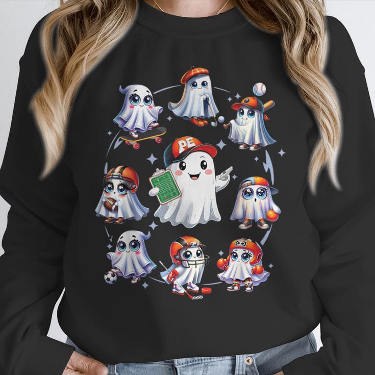 Halloween PE Teacher Ghost Playing Sports Physical Education Women Crewneck Sweatshirt, Pe Teacher Gifts, funny design