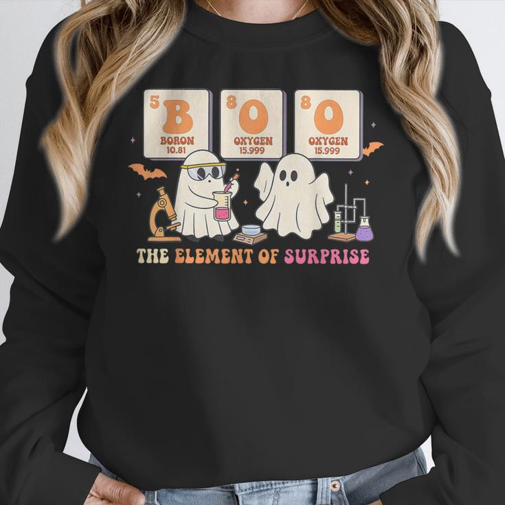 Halloween Science Teacher Boo Ghost The Element Of Surprise Women Crewneck Sweatshirt, Science Teacher Gifts, funny design Halloween Science Teacher Boo Ghost The Element Of Surprise Women Crewneck Sweatshirt, Science Teacher Gifts, funny design