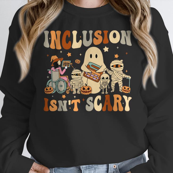 Halloween SLP Sped Teacher Groovy Inclusion Isn't Scary Women Crewneck Sweatshirt, Groovy Teacher Gifts, funny design Halloween SLP Sped Teacher Groovy Inclusion Isn't Scary Women Crewneck Sweatshirt, Groovy Teacher Gifts, funny design