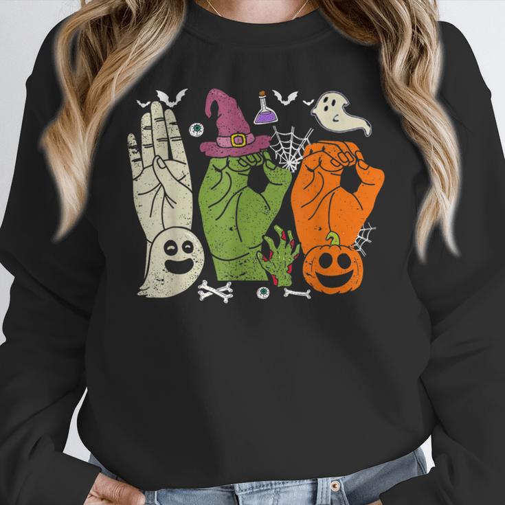 Halloween SPED Teacher Boo In ASL Boo Hands Sign Language Women Crewneck Sweatshirt, funny design Halloween SPED Teacher Boo In ASL Boo Hands Sign Language Women Crewneck Sweatshirt, funny design