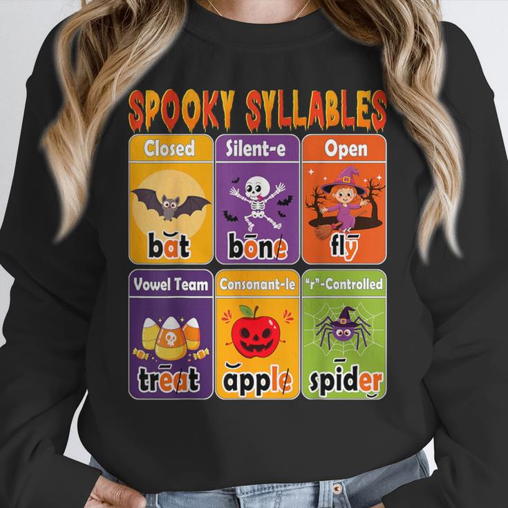 Halloween Spooky Syllable Types Teacher Educational Women Crewneck Sweatshirt, funny design