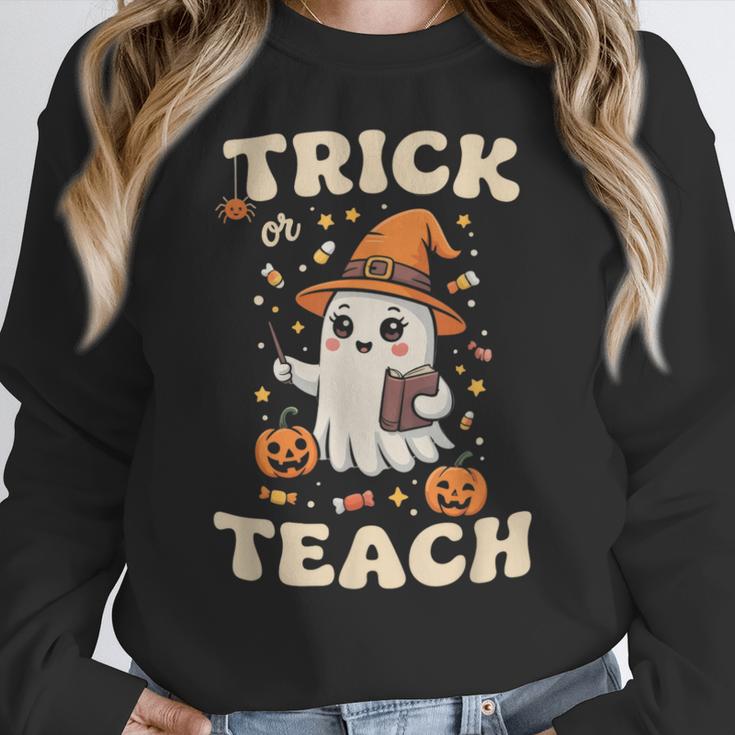 Halloween Teacher Shirts Women School Trick Or Teach Groovy Women Crewneck Sweatshirt, Groovy Teacher Gifts, funny design Halloween Teacher Shirts Women School Trick Or Teach Groovy Women Crewneck Sweatshirt, Groovy Teacher Gifts, funny design