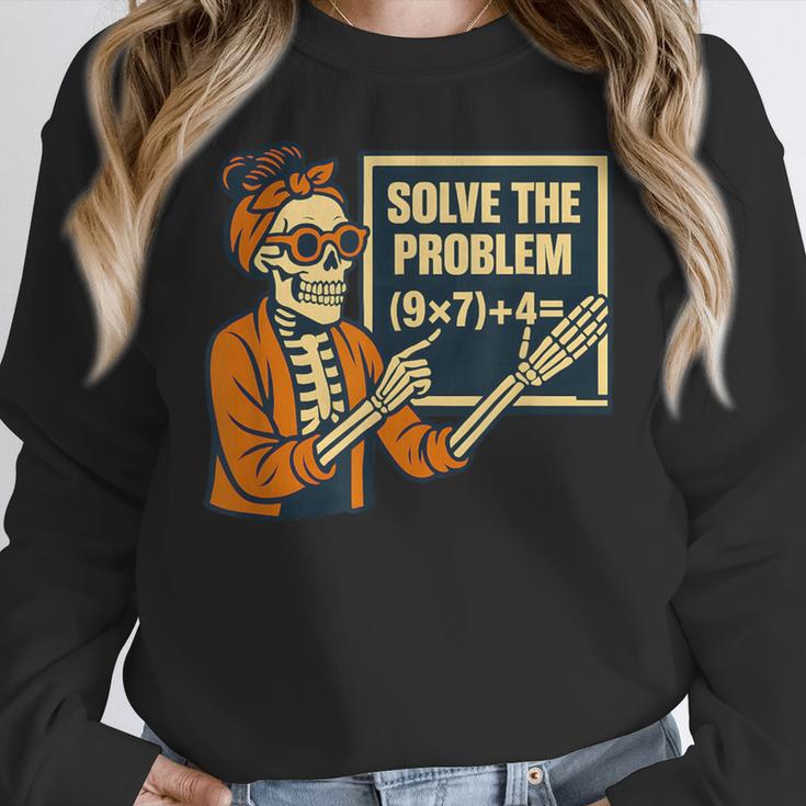 Halloween Teacher Six Seven Meme 6 7 Skeleton Spooky Costume Women Crewneck Sweatshirt, funny design