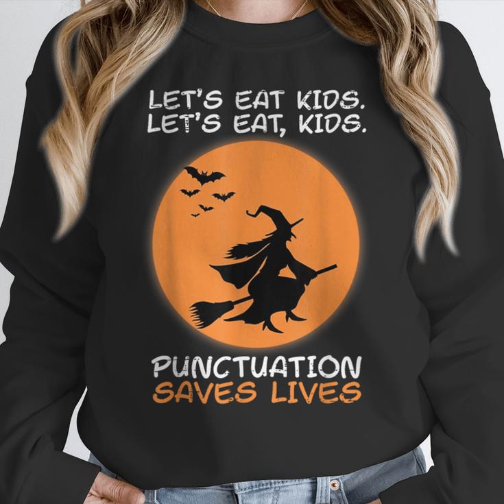 Halloween Teacher Witch Lets Eat Kids Punctuation Women Crewneck Sweatshirt, funny design Halloween Teacher Witch Lets Eat Kids Punctuation Women Crewneck Sweatshirt, funny design