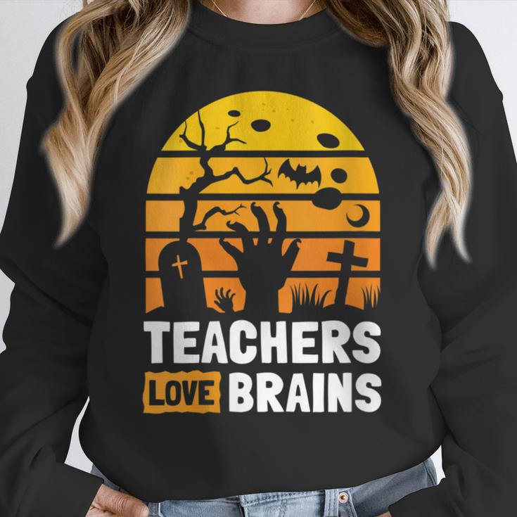 Halloween Teachers Science Math Teachers Love Brains Women Crewneck Sweatshirt, Science Teacher Gifts, funny design