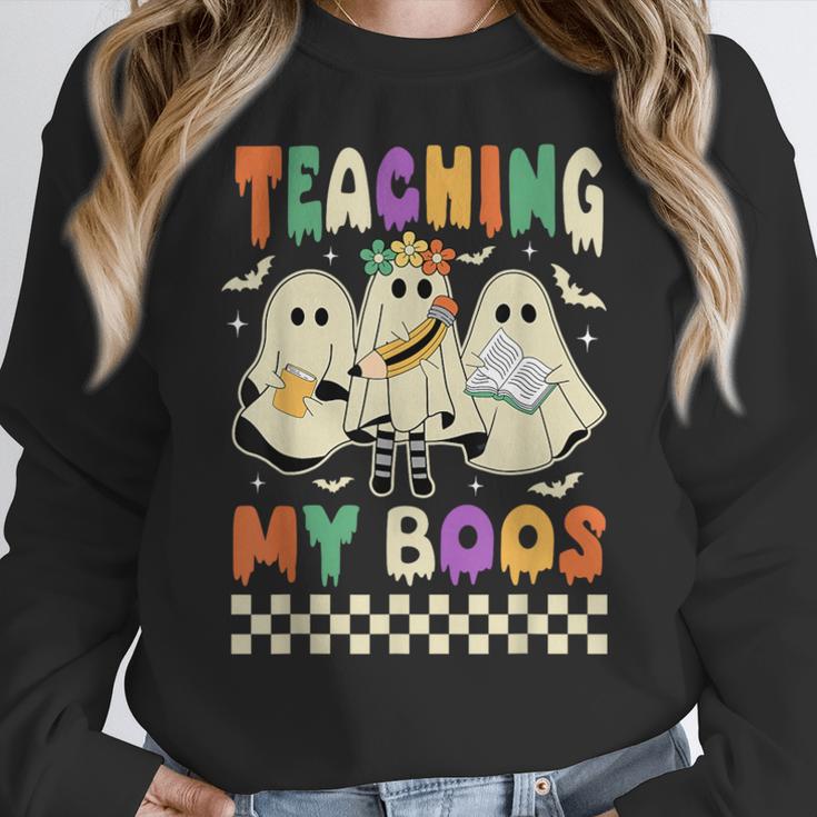 Halloween Teaching My Boos Cute Ghost Teacher Life Costume Women Crewneck Sweatshirt, funny design