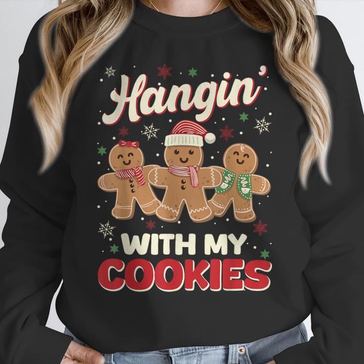 Hangin With My Cookies Gingerbread Man Xmas Teacher Women Crewneck Sweatshirt, funny design