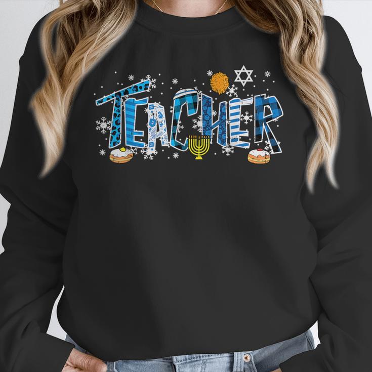 Hanukkah Leopard Plaid Teacher Chanukah Jewish Women Men Women Crewneck Sweatshirt, funny design