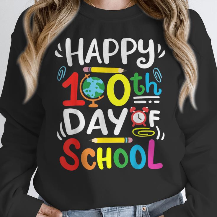 Happy 100th Day Of School 100 Days Of School Teacher Student Women Crewneck Sweatshirt, funny design