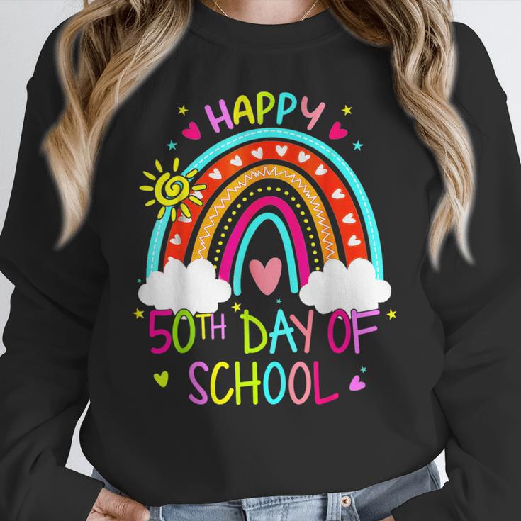 Happy 50th Days Of School Rainbow Teacher 50 Days Smarter Women Crewneck Sweatshirt, funny design Happy 50th Days Of School Rainbow Teacher 50 Days Smarter Women Crewneck Sweatshirt, funny design