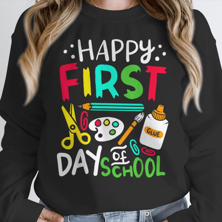 Happy First Day Of School Teacher Back To School Student Women Crewneck Sweatshirt, funny design