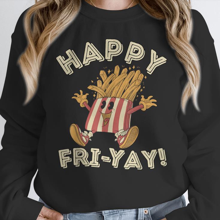 Happy Fri Yay Retro French Fries Friday Lovers Fun Teacher Women Crewneck Sweatshirt, funny design Happy Fri Yay Retro French Fries Friday Lovers Fun Teacher Women Crewneck Sweatshirt, funny design