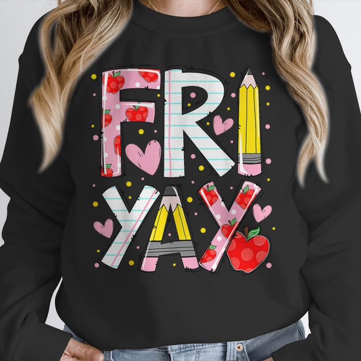 Happy Fri-Yay Teacher Back To School Friday Lovers Women Crewneck Sweatshirt, funny design Happy Fri-Yay Teacher Back To School Friday Lovers Women Crewneck Sweatshirt, funny design