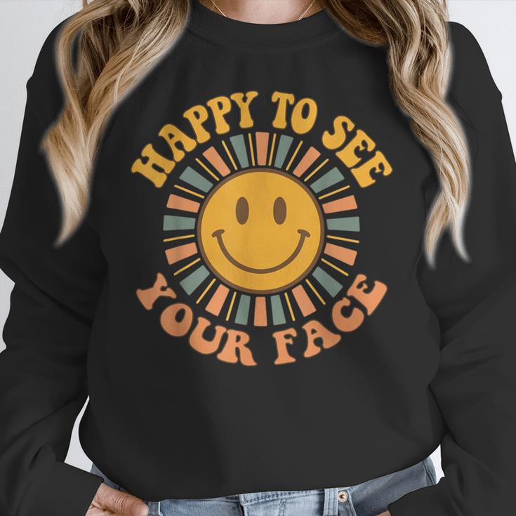 Happy To See Your Face Retro Happy Teacher Back To School Women Crewneck Sweatshirt, funny design Happy To See Your Face Retro Happy Teacher Back To School Women Crewneck Sweatshirt, funny design