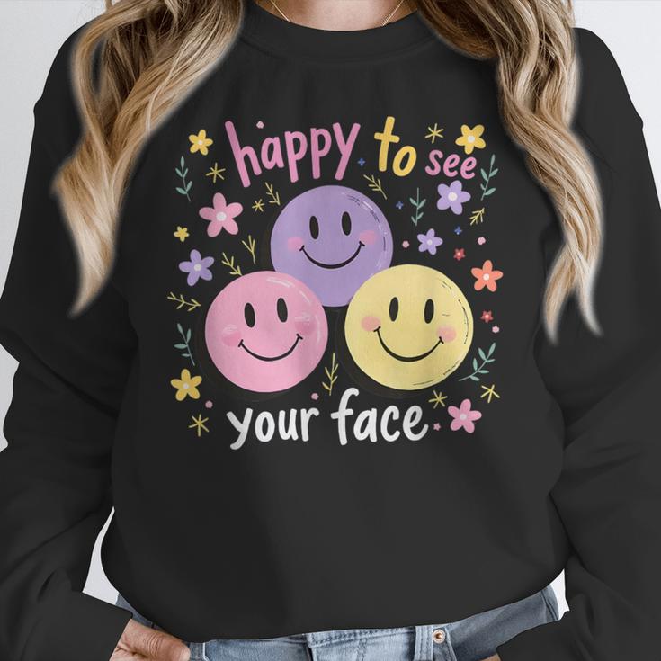 Happy To See Your Face Smile Face Teacher Back To School Women Crewneck Sweatshirt, funny design Happy To See Your Face Smile Face Teacher Back To School Women Crewneck Sweatshirt, funny design