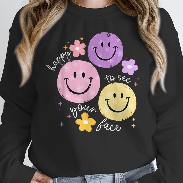 Happy To See Your Face Teacher Flower Back To School Women Crewneck Sweatshirt, funny design Happy To See Your Face Teacher Flower Back To School Women Crewneck Sweatshirt, funny design