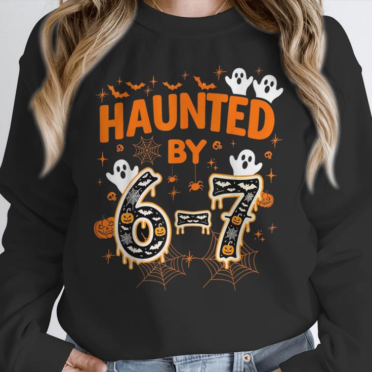 Haunted By 6-7 Halloween Math Teacher Joke Women Crewneck Sweatshirt, funny design Haunted By 6-7 Halloween Math Teacher Joke Women Crewneck Sweatshirt, funny design