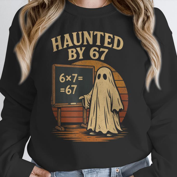 Haunted By 67 Ghost Math Joke Student Halloween Nerd Teacher Women Crewneck Sweatshirt, funny design