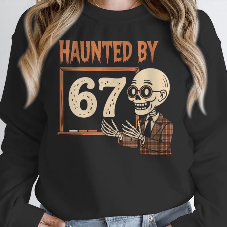 Haunted By 67 Halloween 67 Meme Six Seven Teacher Women Crewneck Sweatshirt, funny design Haunted By 67 Halloween 67 Meme Six Seven Teacher Women Crewneck Sweatshirt, funny design