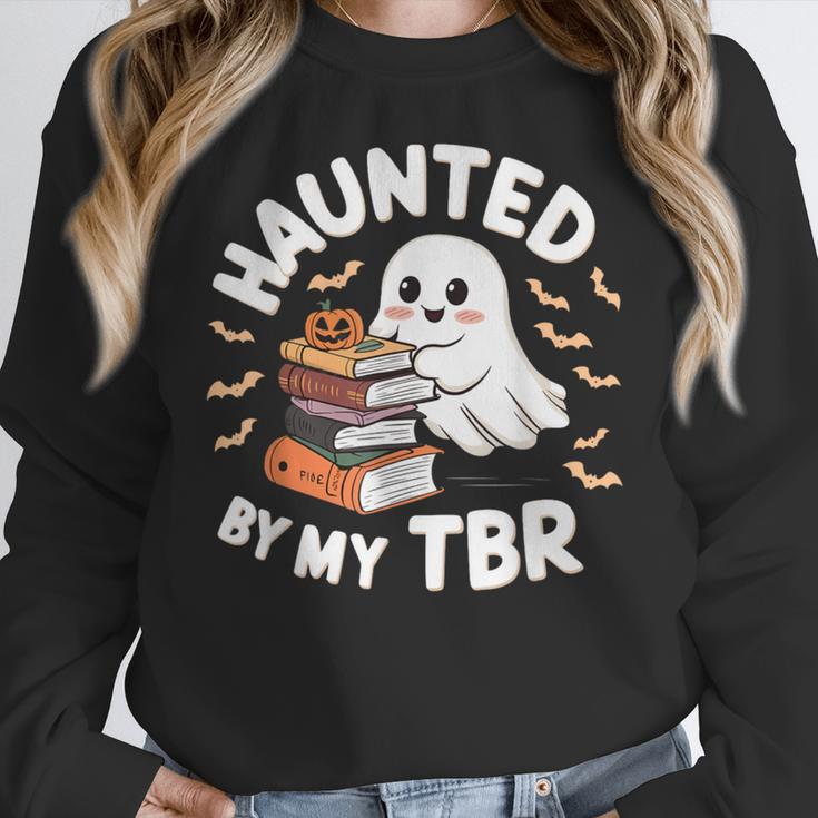 Haunted By My TBR Cute Ghost Book Reading Teacher Halloween Women Crewneck Sweatshirt, funny design Haunted By My TBR Cute Ghost Book Reading Teacher Halloween Women Crewneck Sweatshirt, funny design