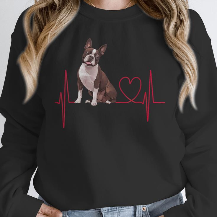 Heartbeat Boston Terrier Dog Women Crewneck Sweatshirt, funny design