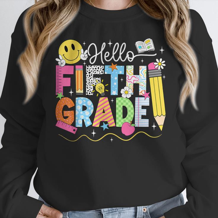 Hello Fifth Grade Team 5th Grade Back To School Teacher Kids Women Crewneck Sweatshirt, funny design