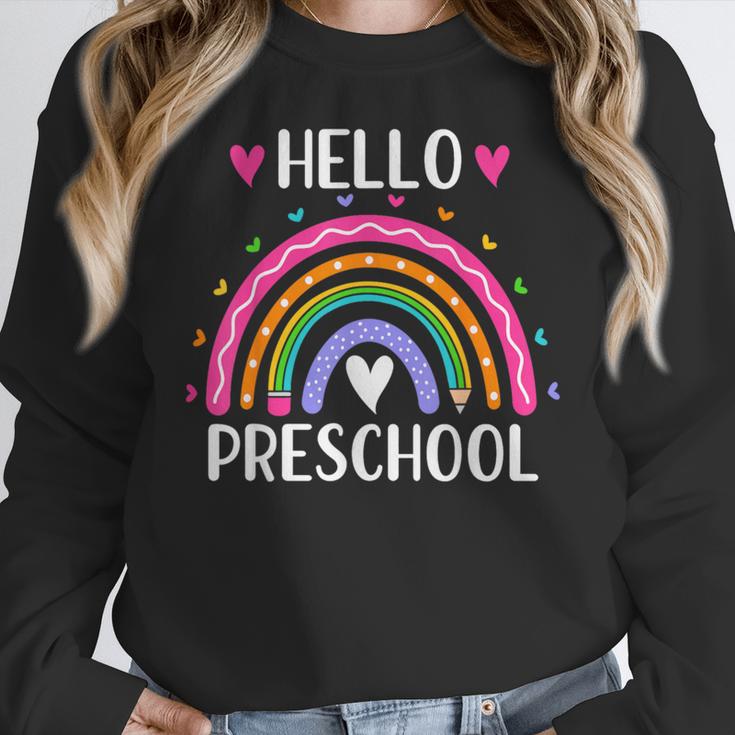 Hello Preschool Teacher Student Girls Rainbow Back To School Women Crewneck Sweatshirt, funny design