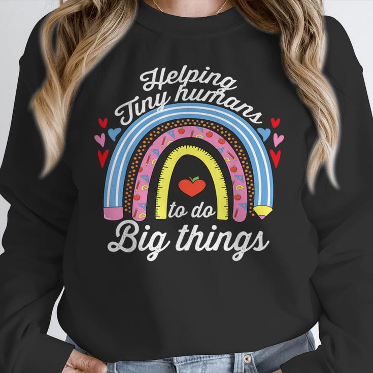 Helping Tiny Humans To Do Big Things Teacher Women Women Crewneck Sweatshirt, funny design