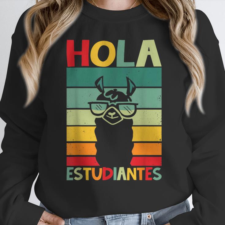 Hola Estudiantes Spanish Teacher Back To School 2025 Women Crewneck Sweatshirt, funny design Hola Estudiantes Spanish Teacher Back To School 2025 Women Crewneck Sweatshirt, funny design