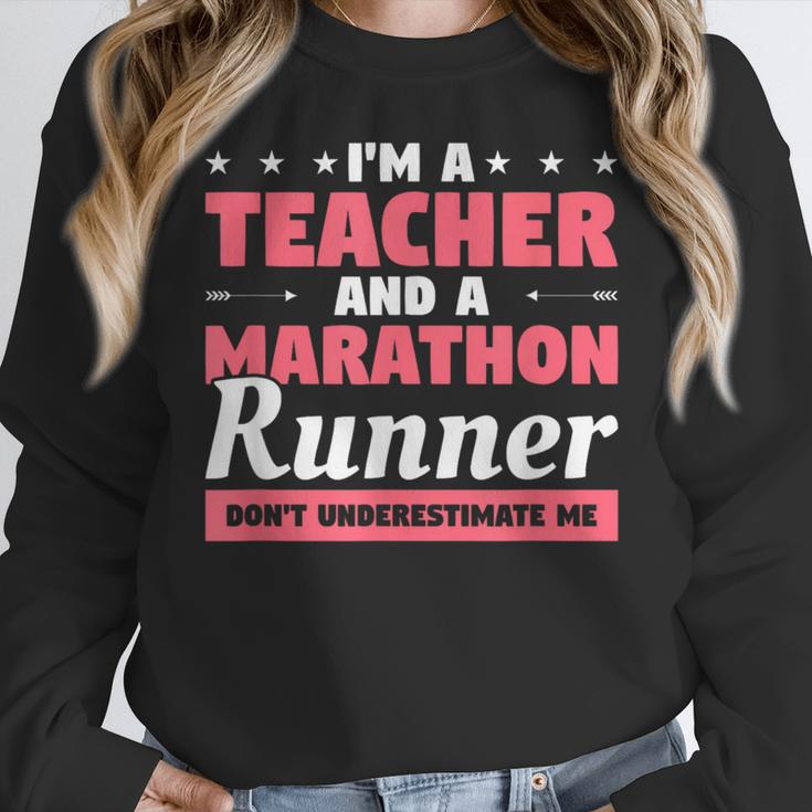 I'm A Teacher And A Marathon Runner Don't Underestimate Me Men Women Women Crewneck Sweatshirt, funny design I'm A Teacher And A Marathon Runner Don't Underestimate Me Men Women Women Crewneck Sweatshirt, funny design