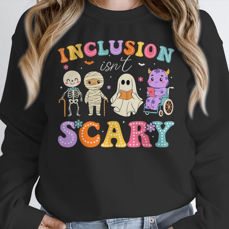 Inclusion Isn't Scary Ghost Halloween SLP Sped Teacher Women Crewneck Sweatshirt, funny design Inclusion Isn't Scary Ghost Halloween SLP Sped Teacher Women Crewneck Sweatshirt, funny design