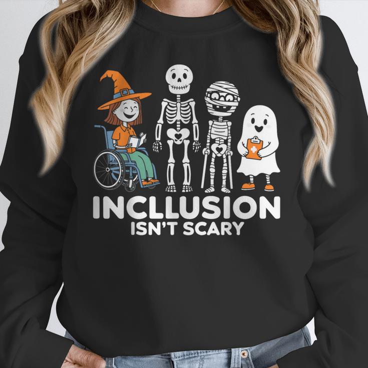 Inclusion Isn't Scary SLP Halloween Costume Sped Teacher Women Crewneck Sweatshirt, funny design