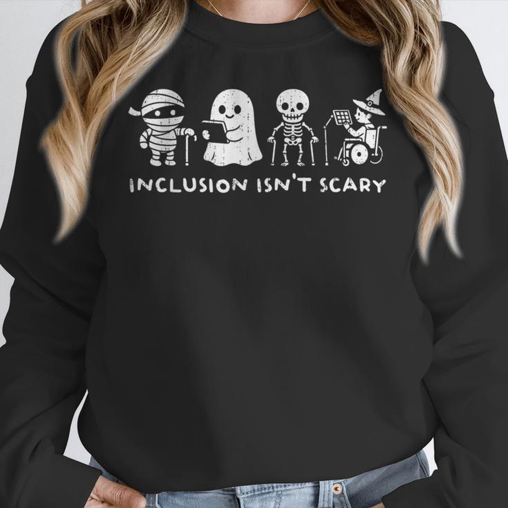 Inclusion Isn't Scary SLP Halloween Ghost Mummy Sped Teacher Women Crewneck Sweatshirt, funny design