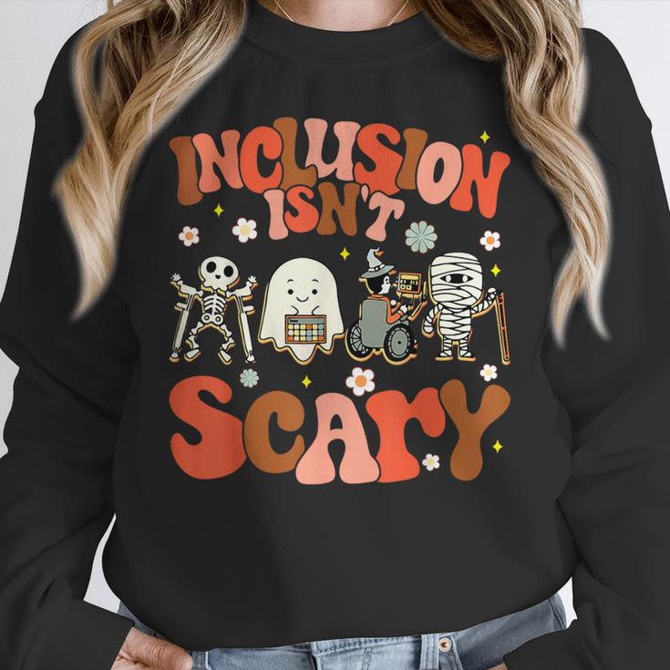 Inclusion Isn't Scary SLP Sped Teacher Halloween Women Crewneck Sweatshirt, funny design Inclusion Isn't Scary SLP Sped Teacher Halloween Women Crewneck Sweatshirt, funny design