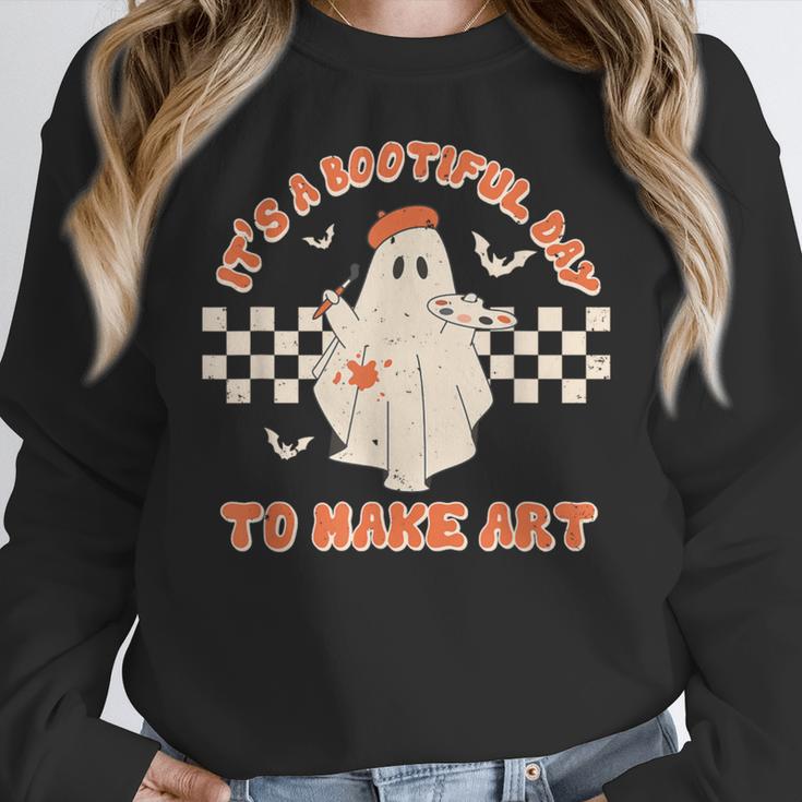 It's A Bootiful Day To Make Art Halloween Art Teacher Women Crewneck Sweatshirt, funny design