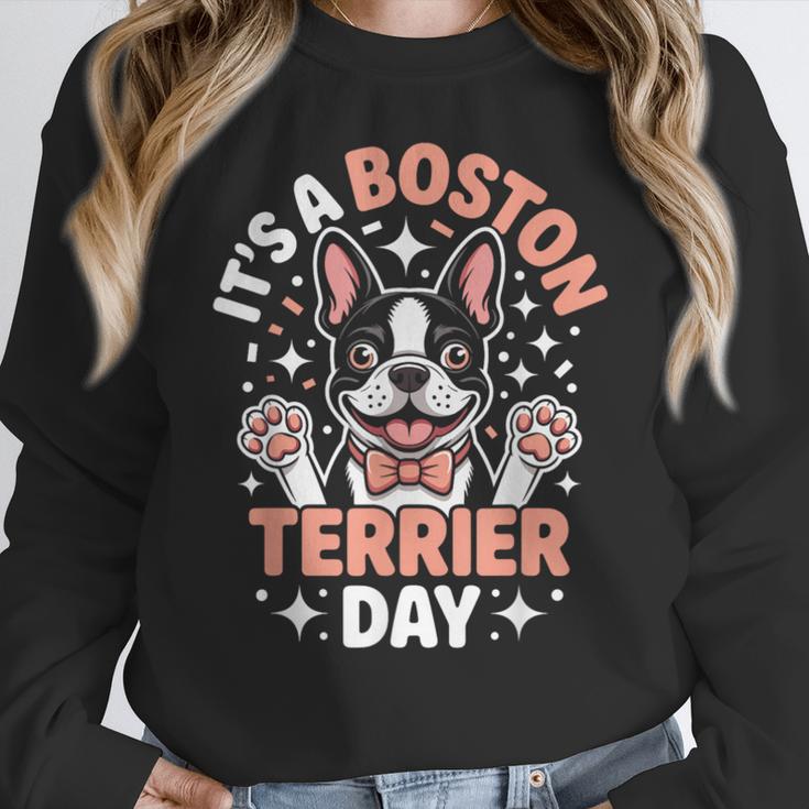 It’s A Boston Terrier Day Pet Cute Dog Lover Cartoon Women Crewneck Sweatshirt, funny design