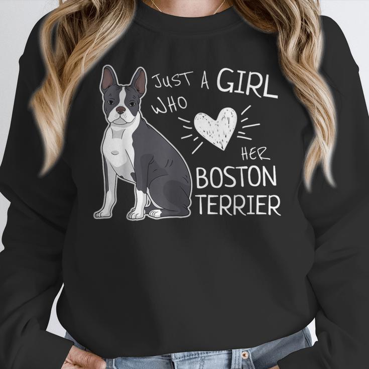 Just A Girl Who Loves Her Boston Terrier Puppy Love Women Crewneck Sweatshirt, funny design