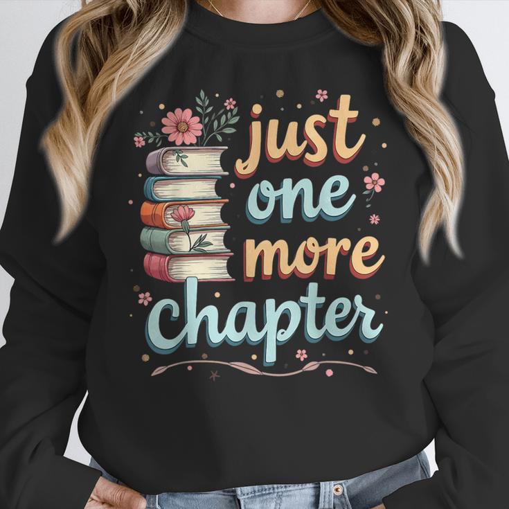 Just One More Chapter Book Reading Floral Teacher Book Lover Women Crewneck Sweatshirt, funny design