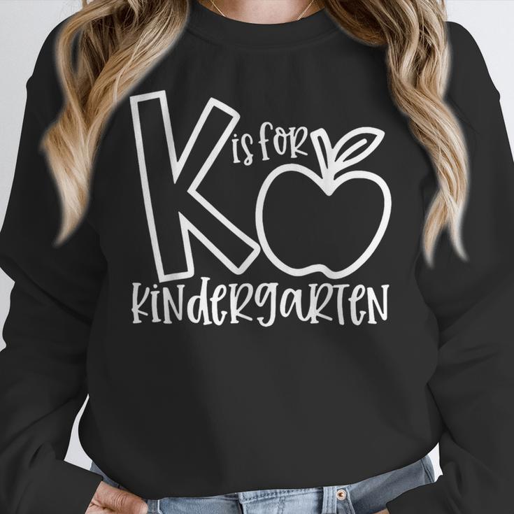 K Is For Kindergarten Kindergarten Teacher Men Women Girls Kids Women Crewneck Sweatshirt, funny design K Is For Kindergarten Kindergarten Teacher Men Women Girls Kids Women Crewneck Sweatshirt, funny design