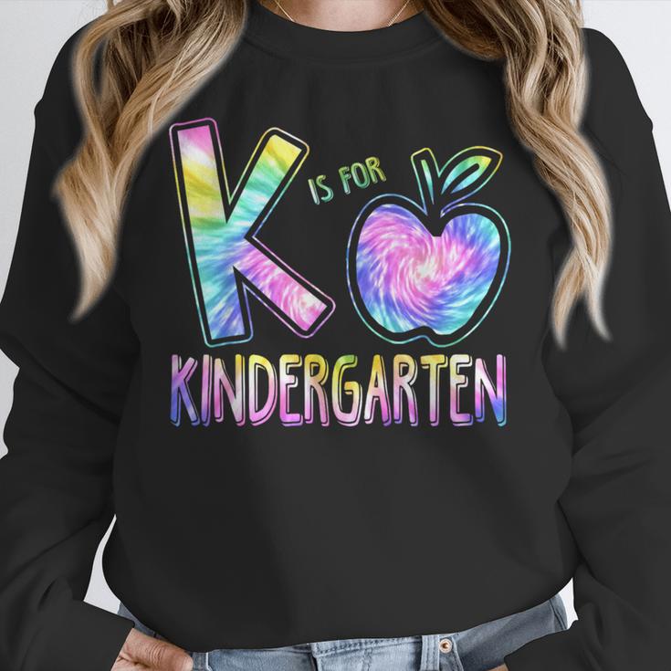 K Is For Kindergarten Teacher Tie Dye Back To School Kinder Women Crewneck Sweatshirt, funny design K Is For Kindergarten Teacher Tie Dye Back To School Kinder Women Crewneck Sweatshirt, funny design