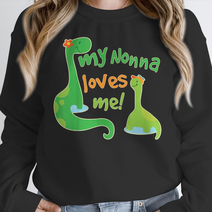 Kids My Nonna Loves Me Dinosaur Grandson Women Crewneck Sweatshirt, funny design