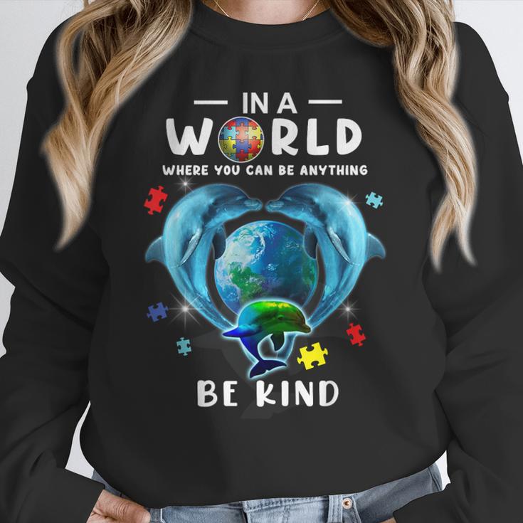 Be Kind Dolphin Autism Awareness Back To School Teacher Men Women Kids Women Crewneck Sweatshirt, funny design Be Kind Dolphin Autism Awareness Back To School Teacher Men Women Kids Women Crewneck Sweatshirt, funny design