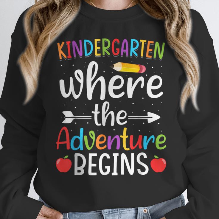 Kindergarten Where The Adventure Begins Shirt Children's Teacher Women Crewneck Sweatshirt, funny design