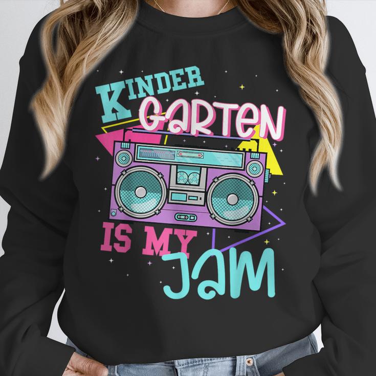 Kindergarten Is My Jam Cute Teacher Shirt 80's 90's Styl Women Crewneck Sweatshirt, funny design