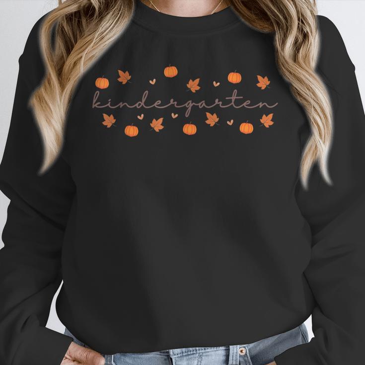 Kindergarten Teacher Pumpkin Autumn Leaves Kinder Team Fall Women Crewneck Sweatshirt, funny design Kindergarten Teacher Pumpkin Autumn Leaves Kinder Team Fall Women Crewneck Sweatshirt, funny design